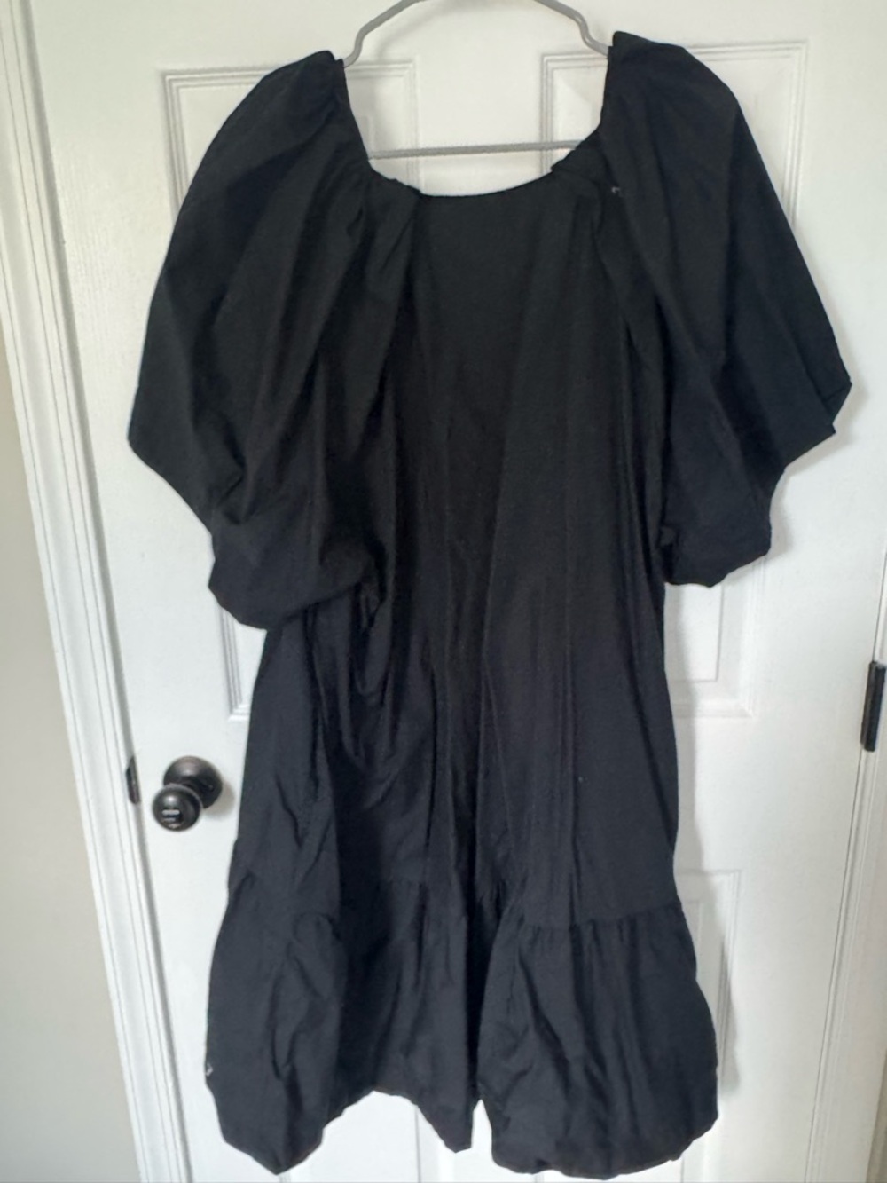 a new day Black Puff Sleeve Tiered Midi Dress